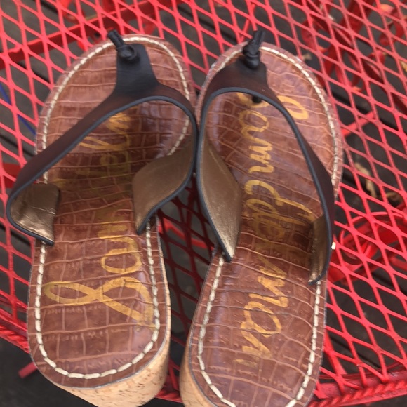 🚨B2G1 SAM EDELMAN Black Leather Thong Toe Platform Sandals - Picture 6 of 10